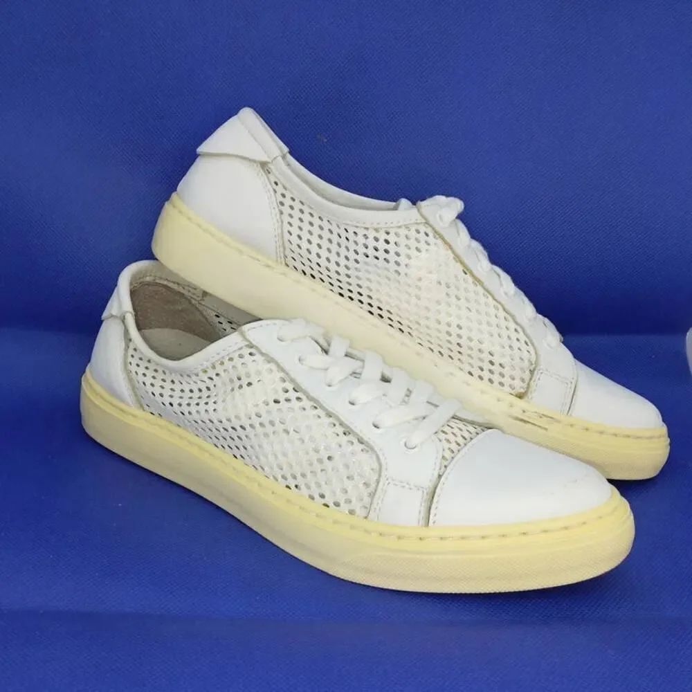J/Slides Designer Women's White Mesh & Leather Sneakers - sz. 6 1/2
